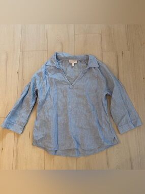 The White Company Pale Blue Linen V-Neck Top